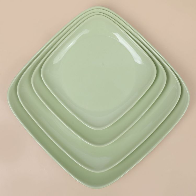 Colorful red, green, blue and yellow fruit and vegetable plates for export, hotel and household use, melamine tableware with a ceramic-like texture, round Item Picture