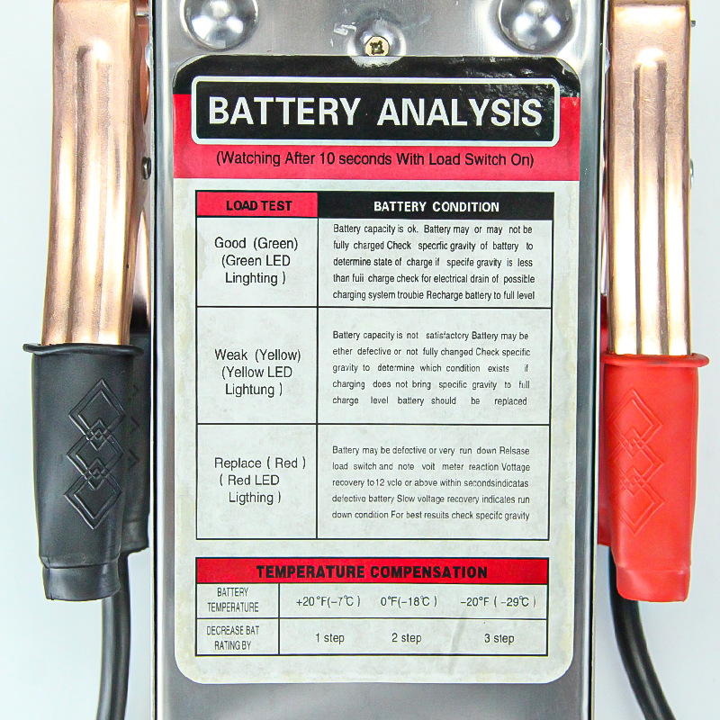 Battery gauge, car battery condition tester, electric vehicle battery capacity measuring instrument, discharge tester Specification image