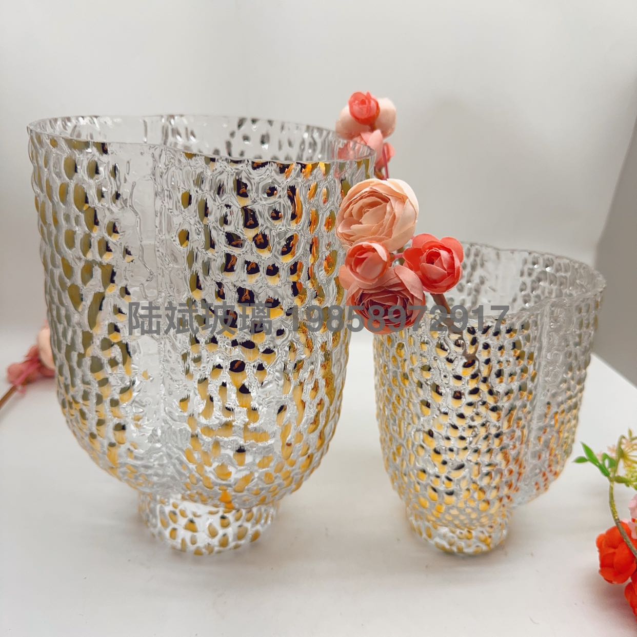 玻璃花瓶新款玻璃花器描金高档玻璃花瓶