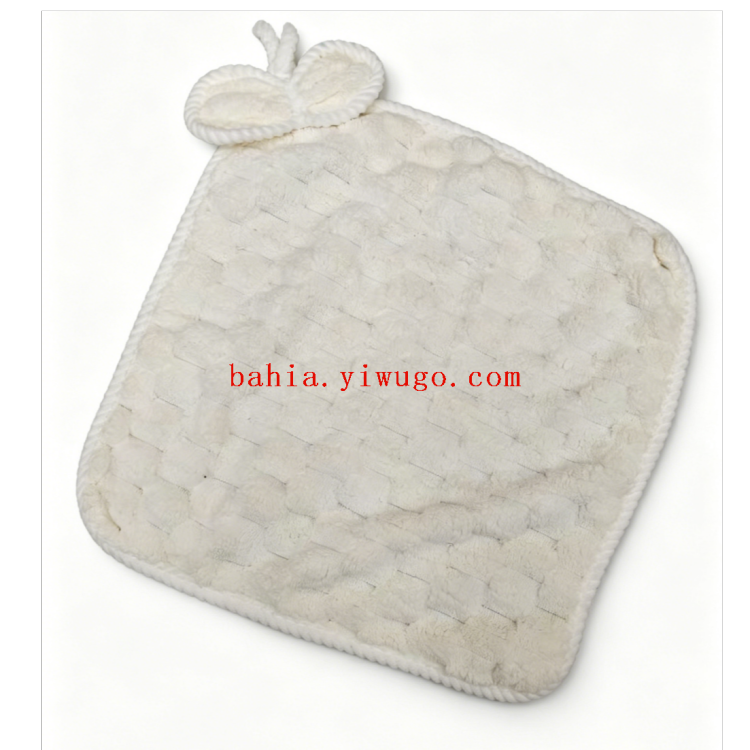 Bow tie lanyard coral fleece small square towel 30cm thick absorbent hand towel for cleaning Application Scenario