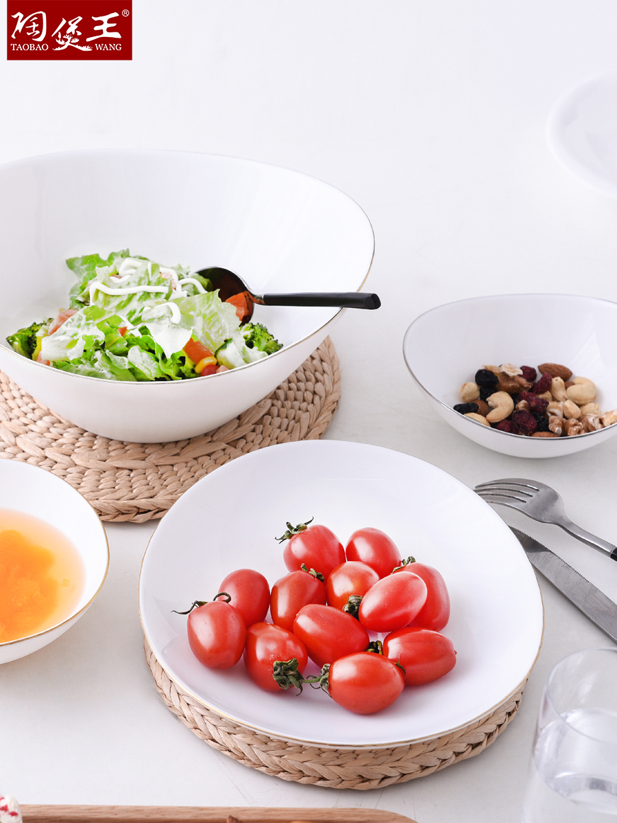 OPAL GLASSWARE Tempered glass tableware, white jade porcelain tempered glass gold bowl, salad bowl, soup bowl tableware Specification image