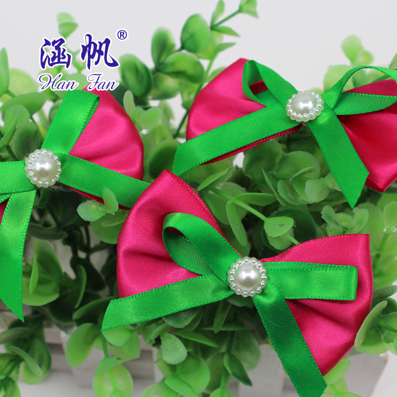Custom-made single-sided polyester tape with double-layer diamond-coated rose red bow Specification image