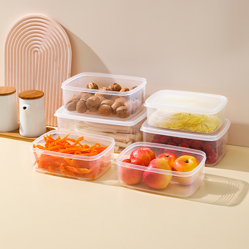 日式风食品级冰箱保鲜盒带盖长方形透明塑料冰箱收纳盒蔬菜水果盒