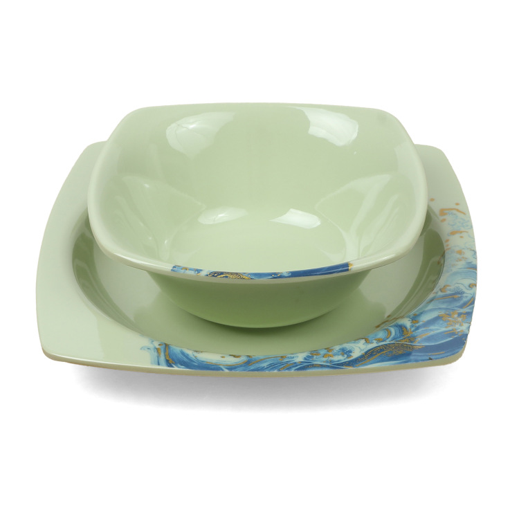 Square melamine plates, imitation ceramic melamine plates, square plates in stock, melamine plates, 9 inches and 10 inches deep plates Item Picture