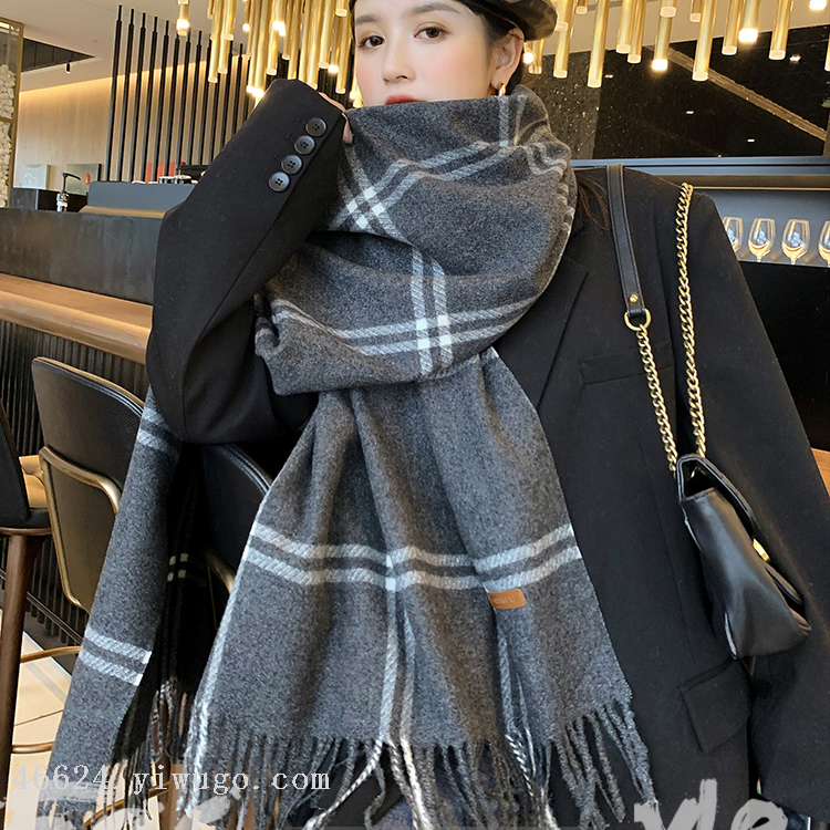 Wholesale of cross-border scarves in stock, e-commerce live streaming, supply chain, 96 wool series double-line wool grid details Picture
