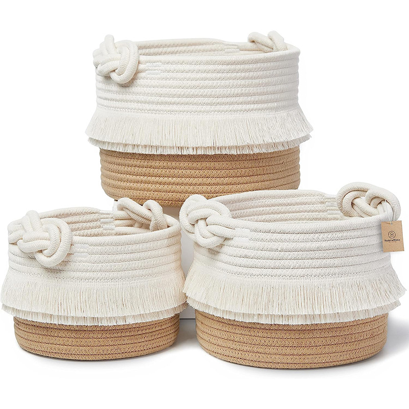 Cotton rope woven basket, small item storage basket, children's toys, needle and thread box, living room and study, sanitary napkin storage