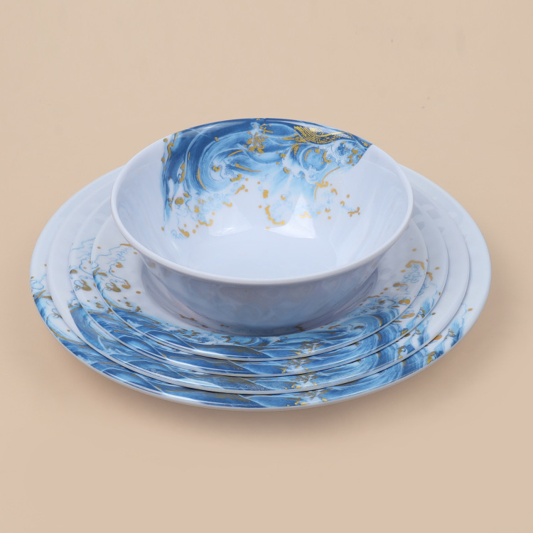 跨境密胺餐具仿瓷方盘碟餐具酒店餐厅料理店创意圆盘 平盘 菜盘