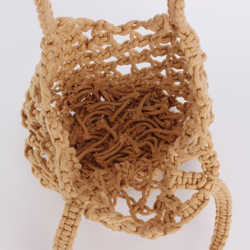 New summer beach handbag, hollowed-out grid solid color simple single-shoulder bag, cotton thread crochet fishing net bag, woven bag Specification image