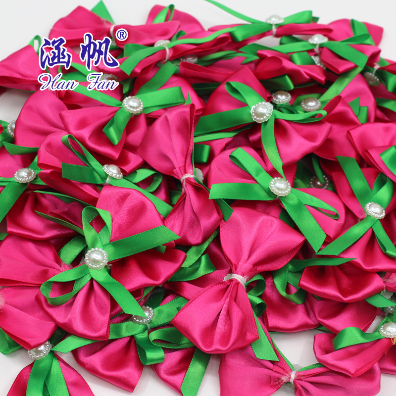 Custom-made single-sided polyester tape with double-layer diamond-coated rose red bow