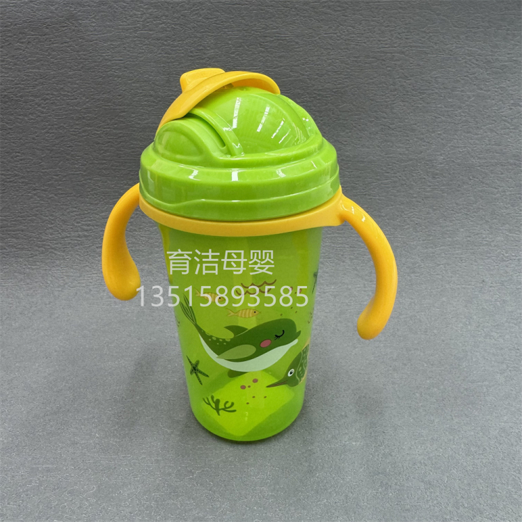 Wholesale children's water cups, baby drinking cups with handles, shock-resistant and leak-proof straw cups, anti-choking and anti-gas flexible hose water cups Specification image