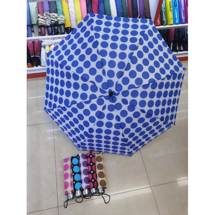 Three-fold hand-opening folding umbrella, impact-resistant fabric, all-weather and all-weather women's umbrella, full-plate printed small dot export umbrella