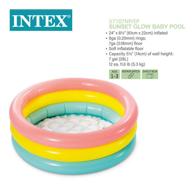 INTEX57107 Fluorescent inflatable baby water pool, baby toy pool, bathtub, Rainbow Three-ring children's water play pool Item Picture