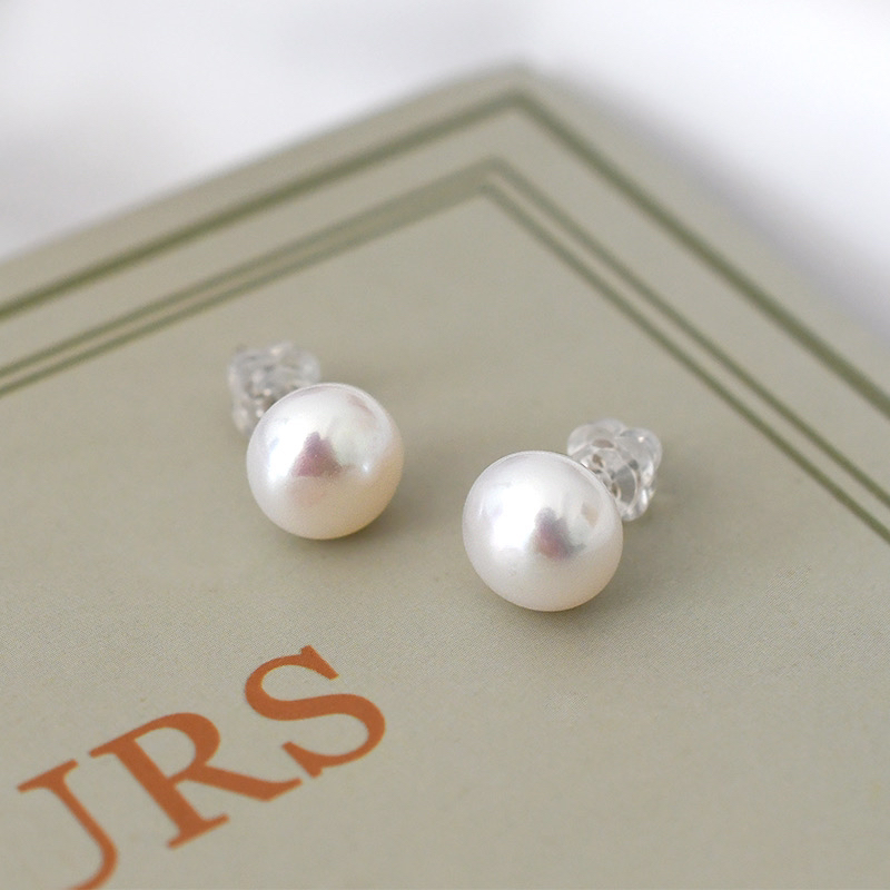 Yunyi Shijia Natural freshwater Pearl Stud Earrings Simple Large Pearl Stud Earrings Silver Needle in stock wholesale Factory store Item Picture
