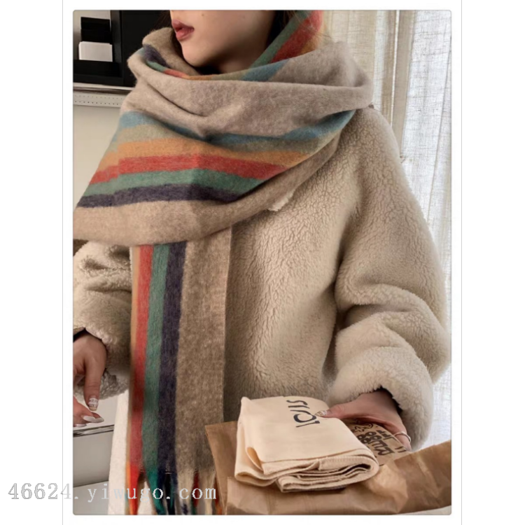 Cross-border scarf wholesale e-commerce live-streaming supply chain, cotton candy series rainbow vertical thick whiskers Specification image