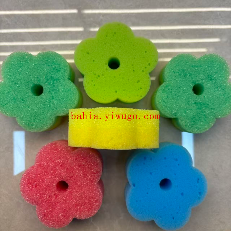 Five-fingered flower dishwashing sponge, kitchen brush, dishwashing and pot cleaning, scouring pad, polyether temperature-sensitive cotton + seaweed cotton details Picture