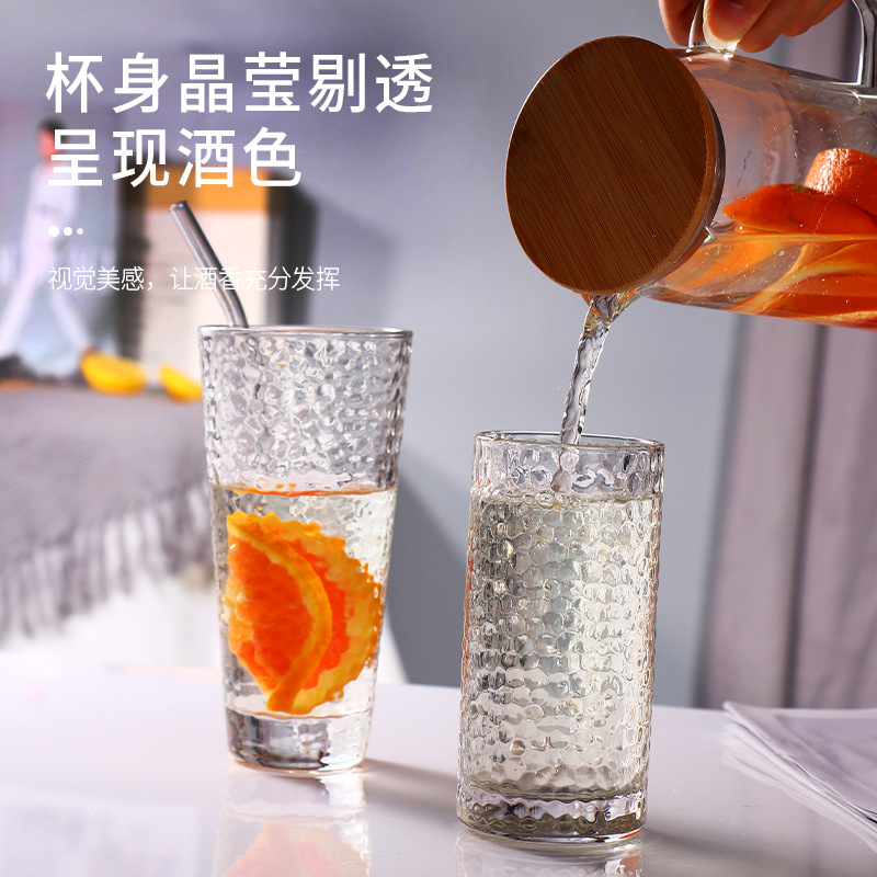 冰川纹玻璃杯日式锤纹杯ins不规则创意水杯厚底家用商品玻璃水杯