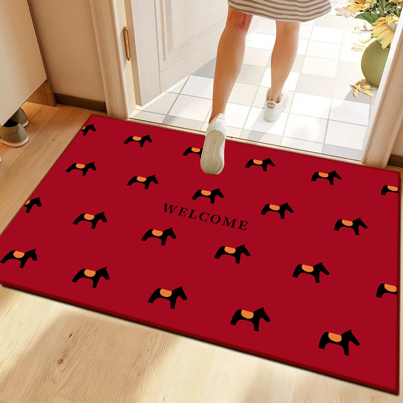 Red entrance door mat for the Year of the Horse, festive, dust-proof and wear-resistant floor mat, carpet and pile for the entrance hall and the main gate