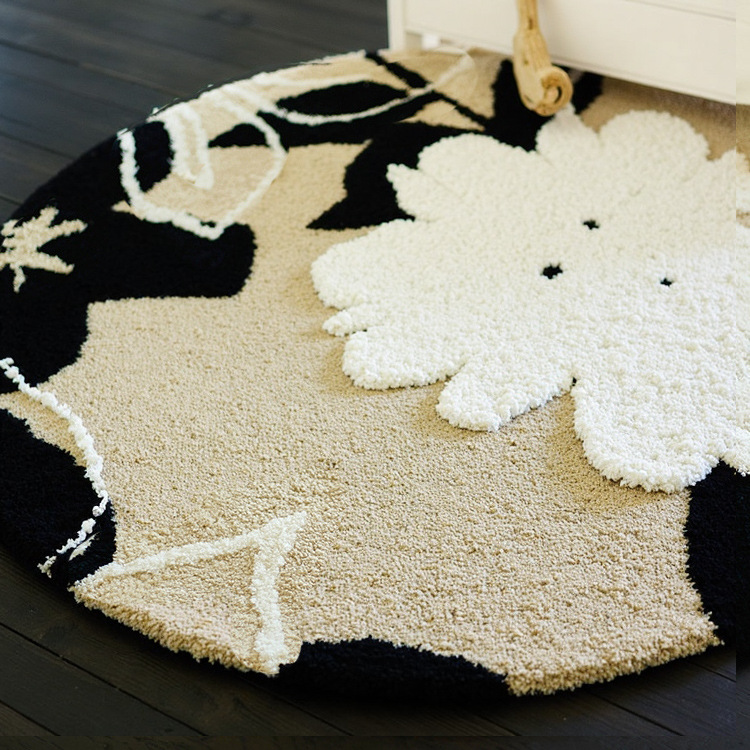 French-style light luxury round flocking carpet, dirt-resistant, wear-resistant and anti-slip floor mat for the living room, thickened cooling bedside carpet for the bedroom details Picture