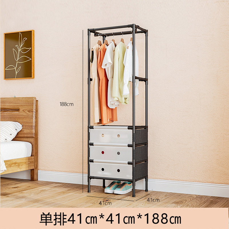 New cross-border metal simple double-row multi-functional storage coat rack, home bedroom floor-standing storage rack and hanging clothes hanger Item Picture