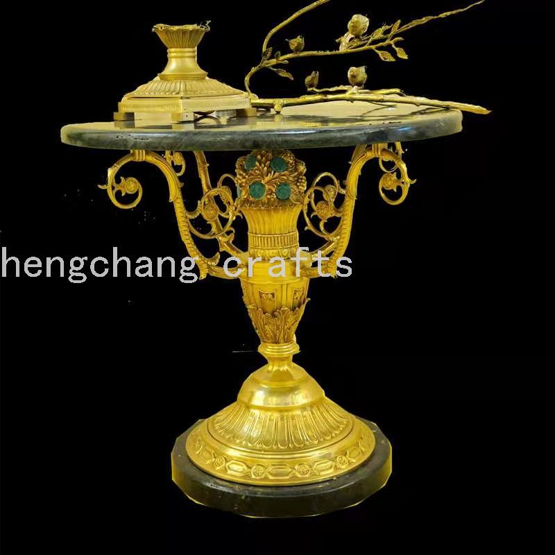 意大利巴洛克黄铜雕刻镶嵌热销墨绿色家具大理石休闲桌奢华细节图