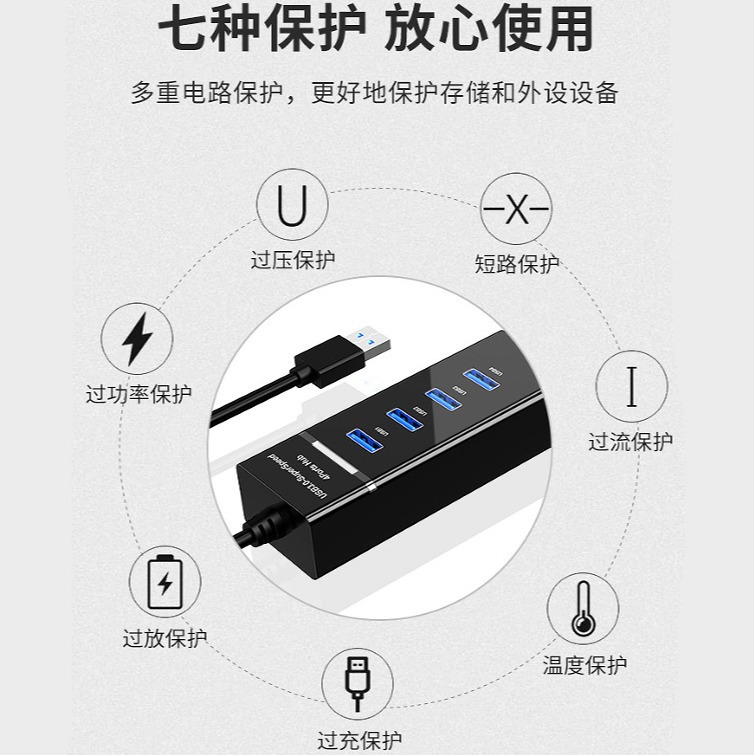 Usbhub 3.0 four-port high-speed hub, usb extender, computer usb splitter, high-speed transmission Specification image