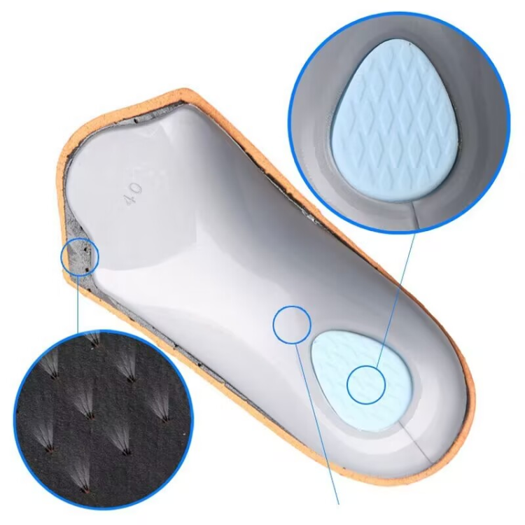 Brown leather arch half pad, cowhide insole, flat arch support, inner and outer V-shaped XO-shaped leg orthopedic pad details Picture