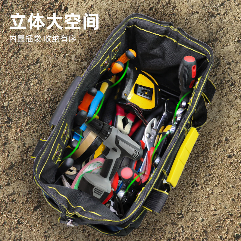 跨境特惠塑底工具包工地用大容量加厚耐磨款牛津布木工电工工具包