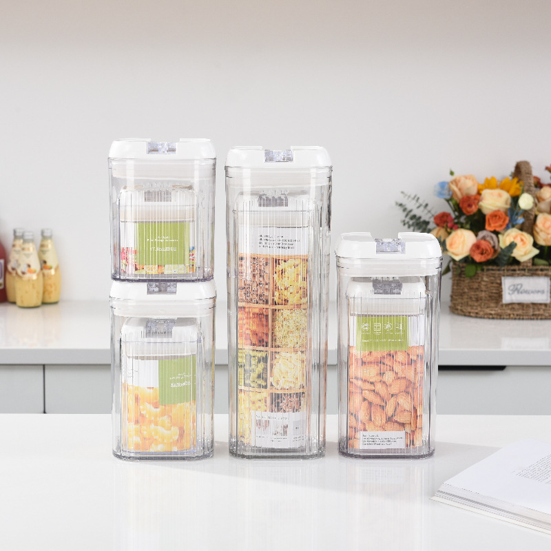 Press-type food storage containers for grains and cereals, sealed and fresh-keeping transparent storage containers for snacks, milk powder and coffee