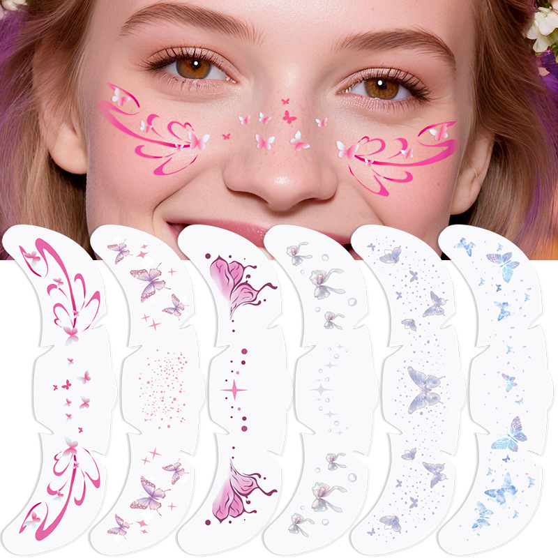 跨境欧美纹身贴防水蝴蝶可爱儿童妆容贴纸演唱会应援脸贴定制