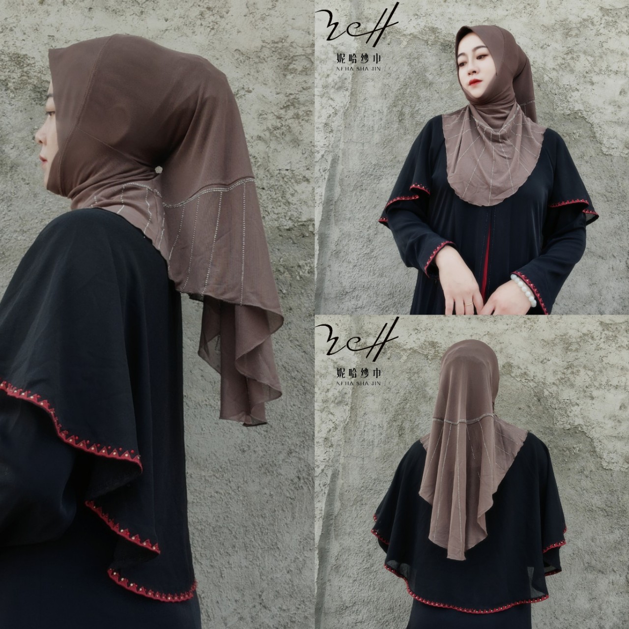 Cross-Border Women's Design Vertical Bar Hot Diamond Large Size Mesh Soft Brim Breathable Arab Scarf In Stock Wholesale Specification drawing