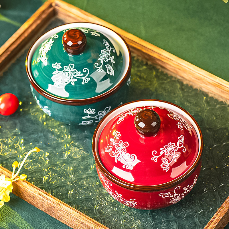Creative ceramic small stew pot, household covered soup pot, water bath soup pot, steamed egg bowl, special bowl for steamed egg custard, dessert bowl details Picture