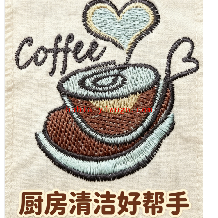 The retro coffee-embroidered cleaning towel creates a perfect atmosphere for wiping cups and tables Application Scenario