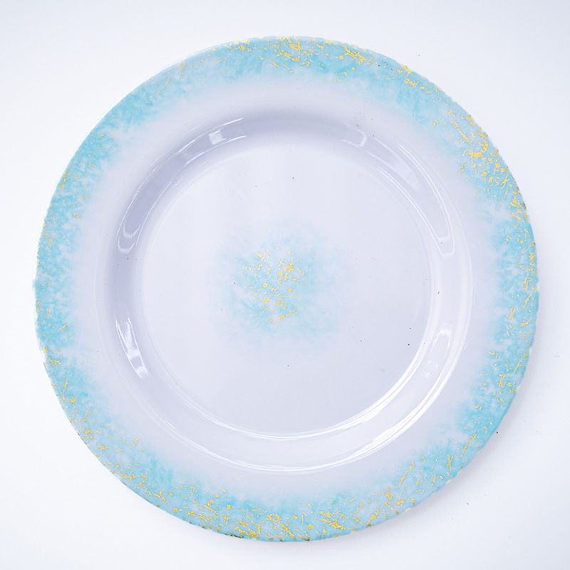 跨境外贸彩色果盘菜盘 酒店家用仿陶瓷质感密胺餐具 圆形菜盘细节图