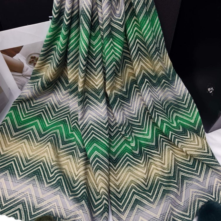 Bufandas transfronterizas comercio electrónico al por mayor suministro de cadena de suministro en vivo nuevos diseños jacquard ondulada borlas y bolas de pelo Item Picture