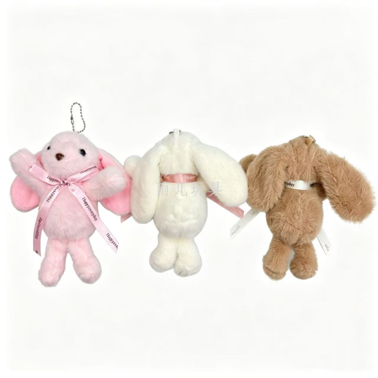 Three-color tied ribbon rabbit pendant, simple bow hanging ear rabbit, plush key chain backpack hanging doll supply details Picture