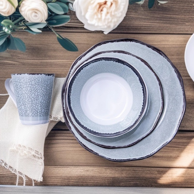 Melamine tableware plates, commercial restaurant and hotel rice bowl plates, fast food restaurant pig's trotter rice fast food plate sets, factory Item Picture