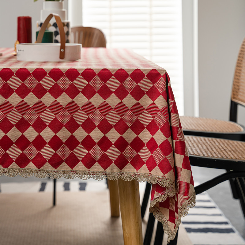 结婚庆新年喜庆提花羽毛树叶金色花边桌布茶几餐桌布盖巾防水代发细节图