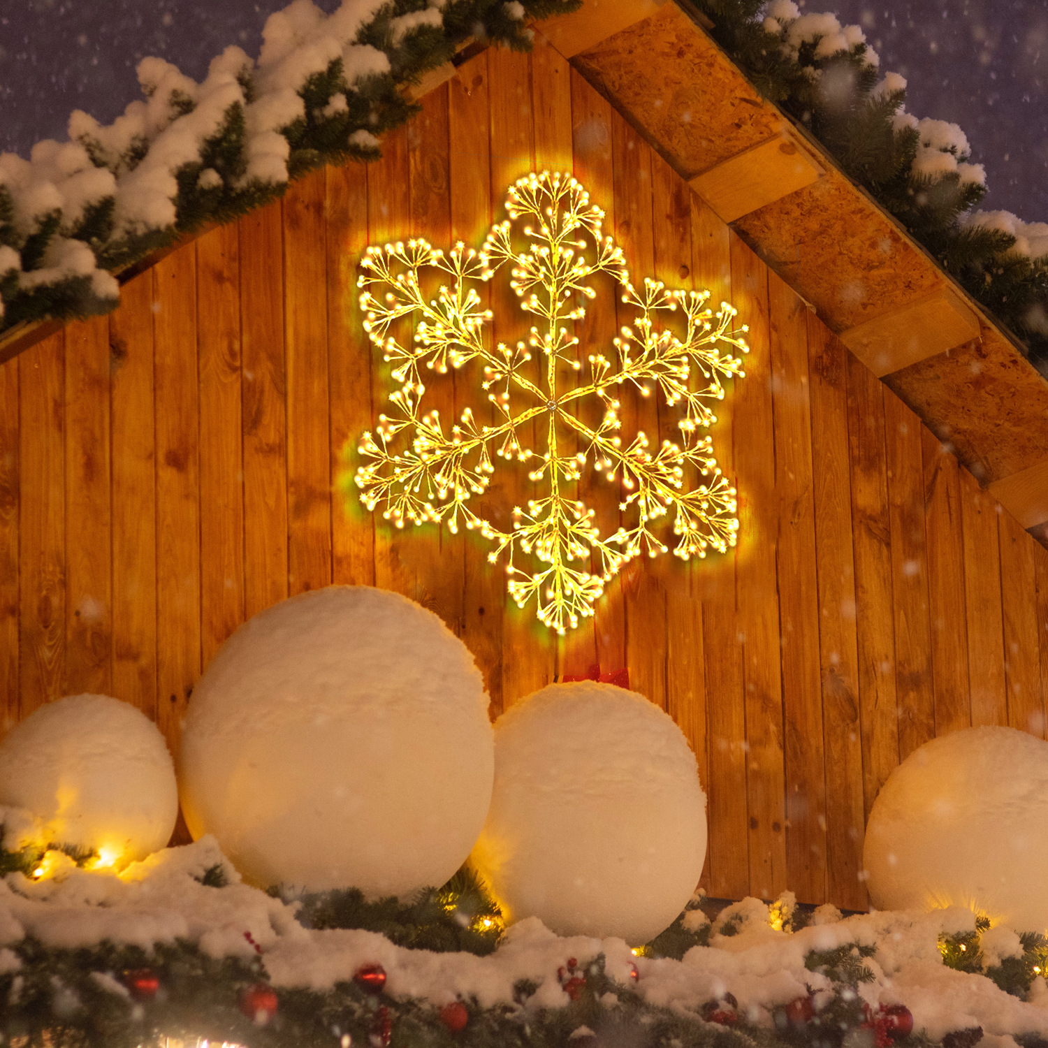 LED圣诞雪花造型灯暖白发光商场氛围布置彩灯节庆户外庭院装饰灯