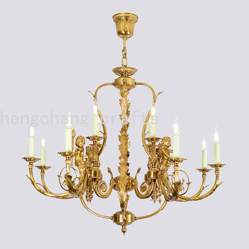 法国全铜灯复古别墅客厅餐厅卧室艺术双人公寓儿童房吊灯