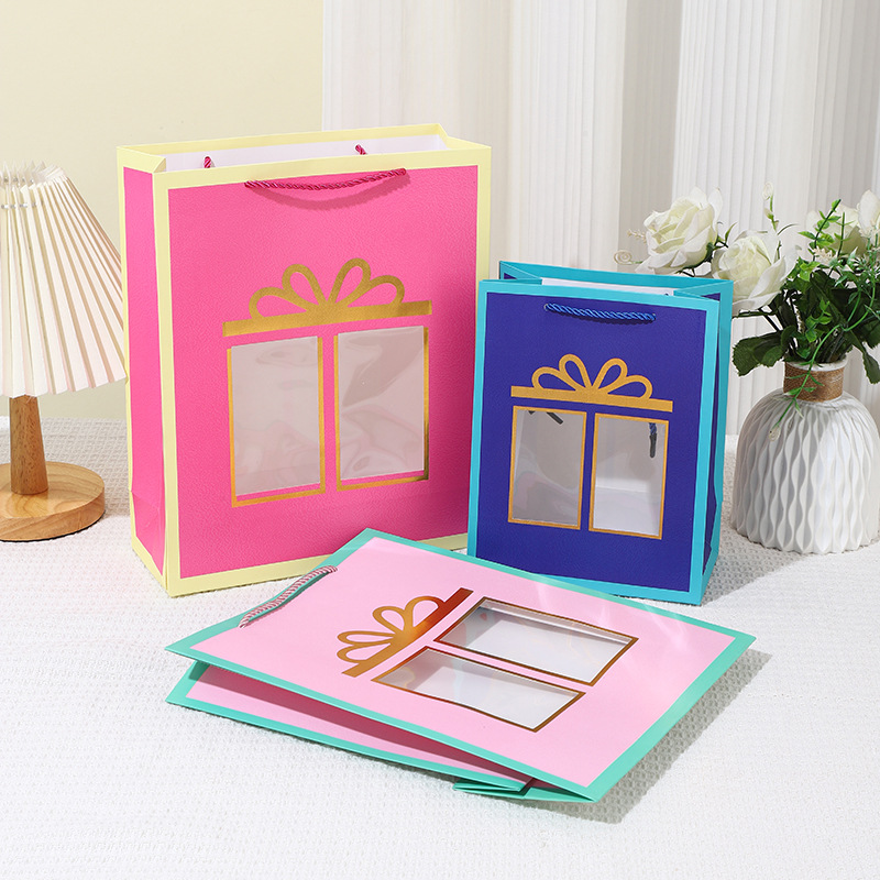 Cross-border transparent window display bow gift bags, handbags, flower packaging bags, souvenirs, window-opening gifts, window-opening style souvenir packaging Item Picture