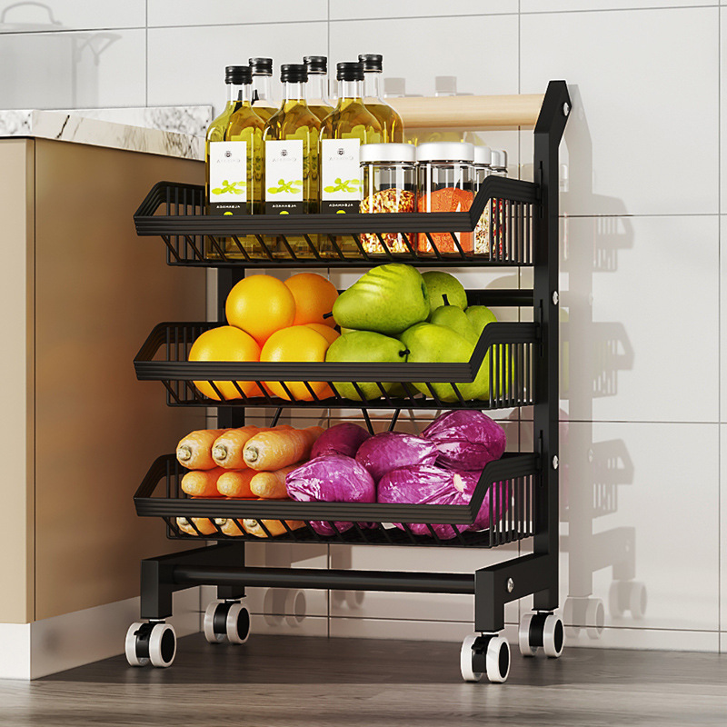 Kitchen fruit and vegetable storage trolley, net basket storage rack, adjustable multi-layer multi-functional large-capacity storage rack details Picture