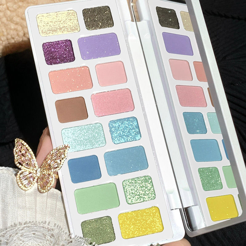 16-color pearlescent fine, long-lasting, waterproof mineral formula powder eyeshadow palette, glitter, high-quality factory OEM/ODM customization available details Picture