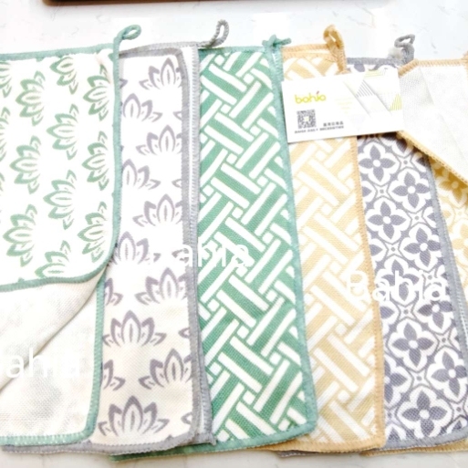 双层植物纤维印花厨房清洁小方巾抹布