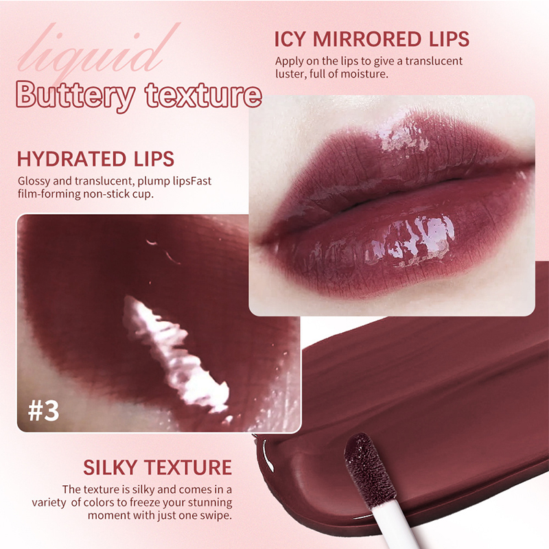 Butter Glossy Glitter Transparent Lip Gloss Moisturizing Herbal Mineral mirror effect Long-lasting color display
