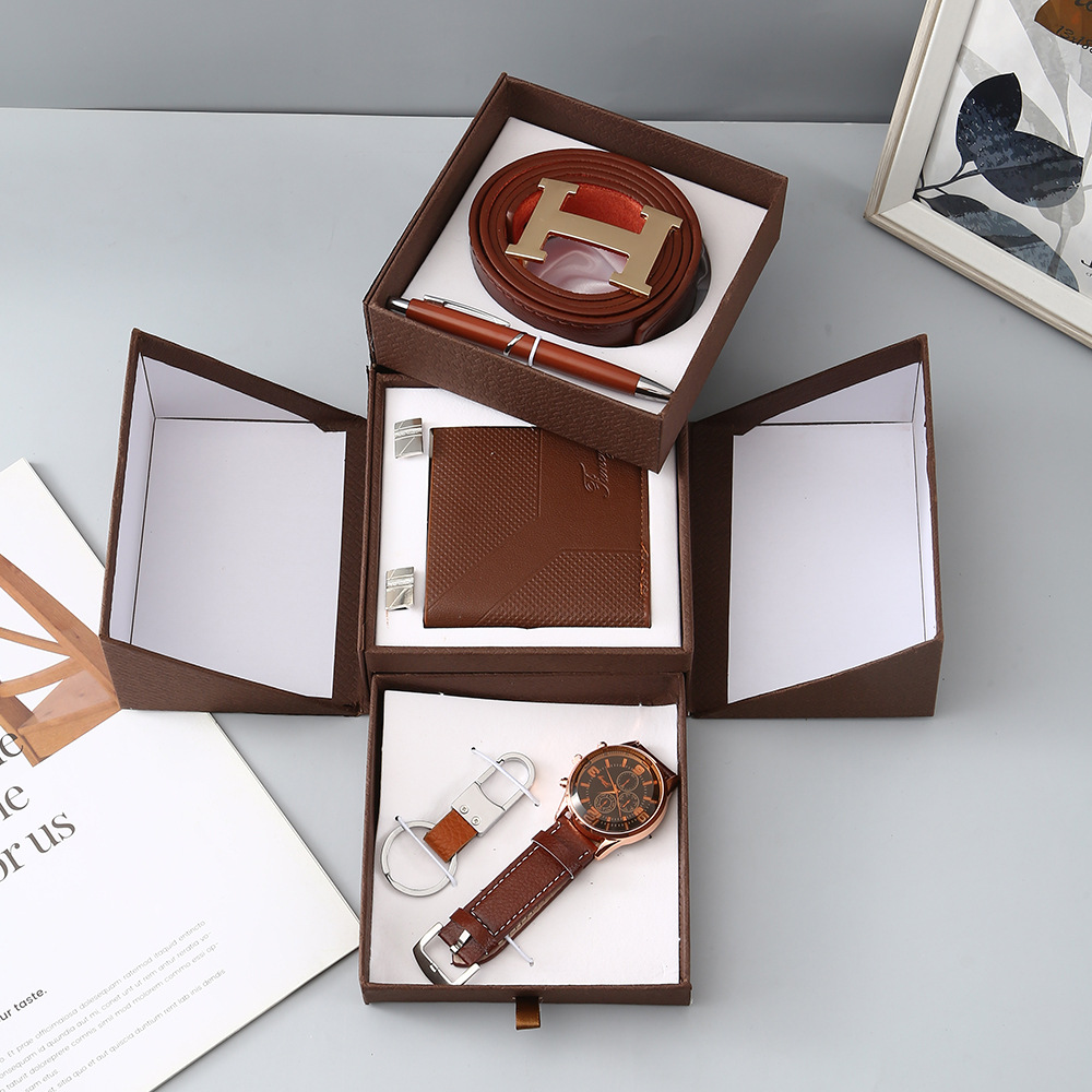 男士商务礼盒套装 双层礼盒装皮带钱包石英表礼盒套装教师节礼物