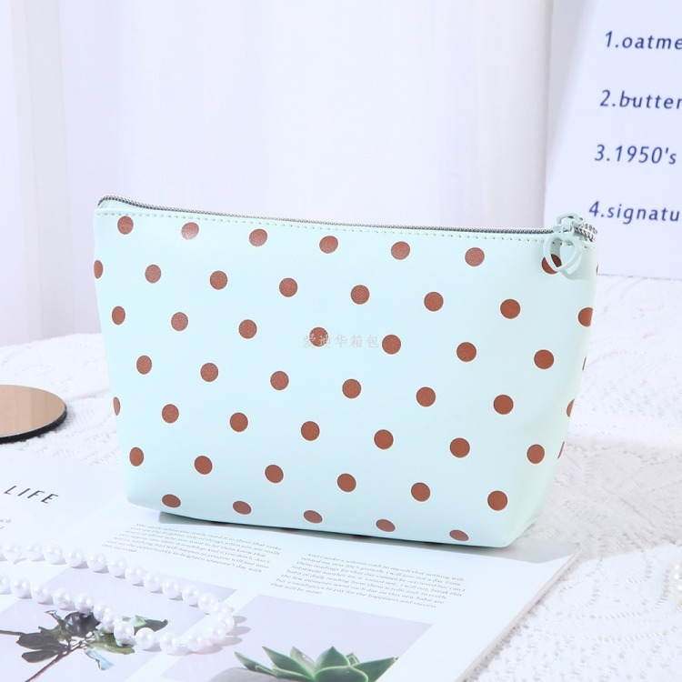 Polka dot trapezoidal hexagonal cosmetic bag for women, large-capacity waterproof PU storage bag, portable travel skin care and cosmetic storage bag, candy color details Picture