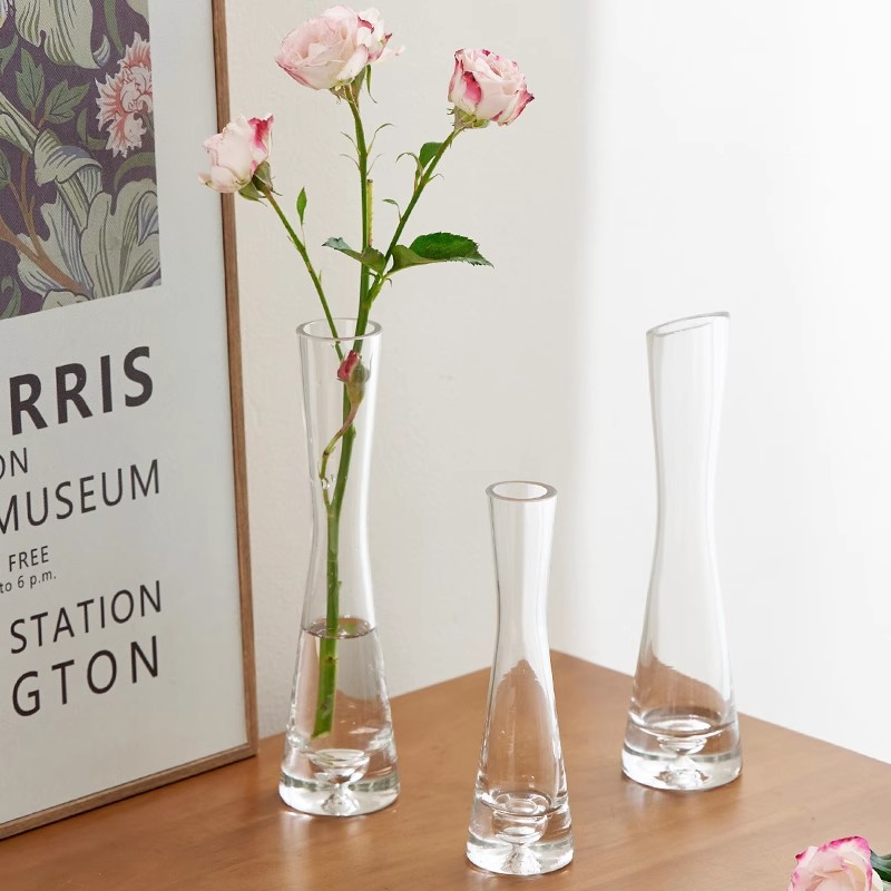 水培迷你鲜花酒店摆件单支ins风花瓶玻璃透明插花花器北欧小