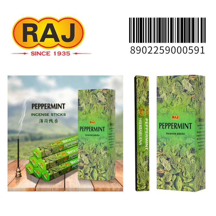 RAJ importó india sándalo agarwood incienso pack línea menta
