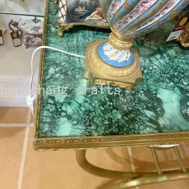 欧式铜与手绘陶瓷仿孔雀石玄关沙发背饰桌