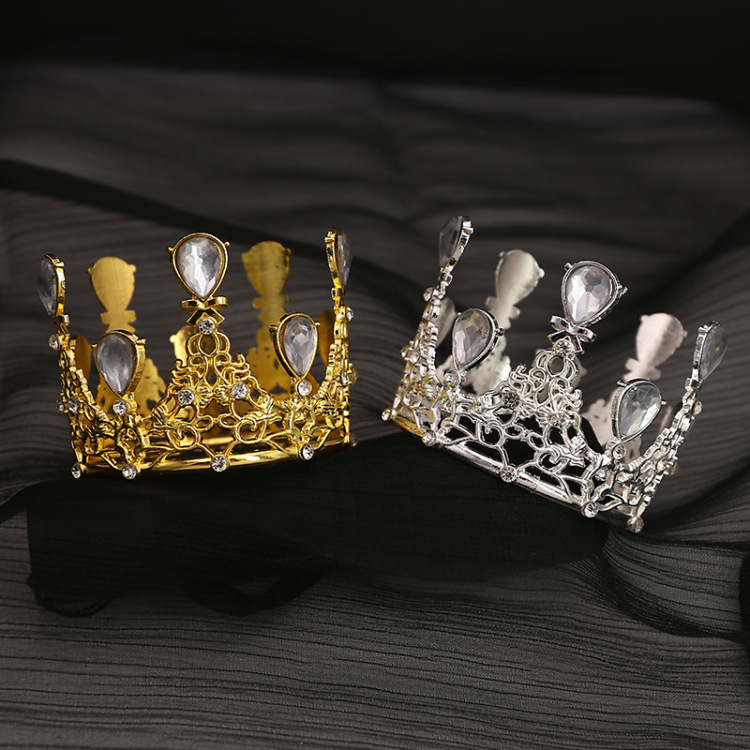 跨境圆形鲜花装饰头冠生日烘焙摆件儿童皇冠合金水钻新娘发饰韩式